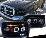 Dodge 05-07 Dakota Replacement LED Dual Halo Glossy Black Projector Headlights