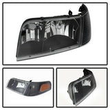 Black For 1998-2011 Ford Crown Victoria Headlights+Corner Turn Signal Lamps Left+Right