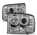 For 1999-2004 Ford F250 F350 F450 SuperDuty LED Halo Projector Headlights Headlamps