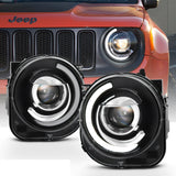 Black For 2015-2018 Jeep Renegade LED DRL Tube Mono-Eye Projector Headlights Headlamps