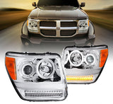[Dual CCFL Halo] 2007-2012 Dodge Nitro LED DRL Projector Chrome Headlights Pair