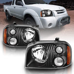 Black Headlights Headlamps Pair Set LH & RH For 2001-2004 Nissan Frontier Pickup