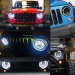 2007-2017 For Jeep Wrangler JK Halo LED Headlights + Halo LED Fog Lights Combo Kit