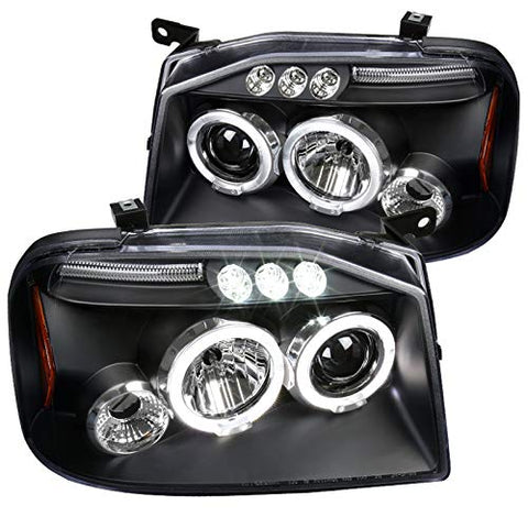 Fit Nissan 2001-2004 Frontier Black Smoke LED Halo Projector Headlights Pair