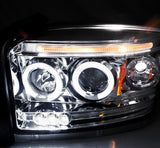 2005-2007 Dodge Dakota Chrome Halo LED Projector Headlight+Clear Bumper Fog Lamp