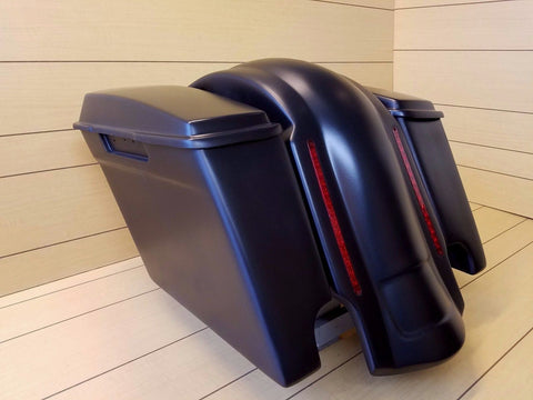SADDLEBAGS 4" WITH DUAL CUT OUTS,LIDS AND REAR LED LIGHT FENDER INCLUDED FOR HD