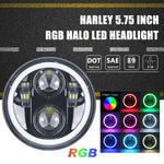 For 5.75" RGB HALO Headlight, LED Black Motorcycle 5 3/4" Headlamp with White DRL Multicolor Angel Eyes fit Harley Davidson Dyna Sportster 883 72 48, 1PC